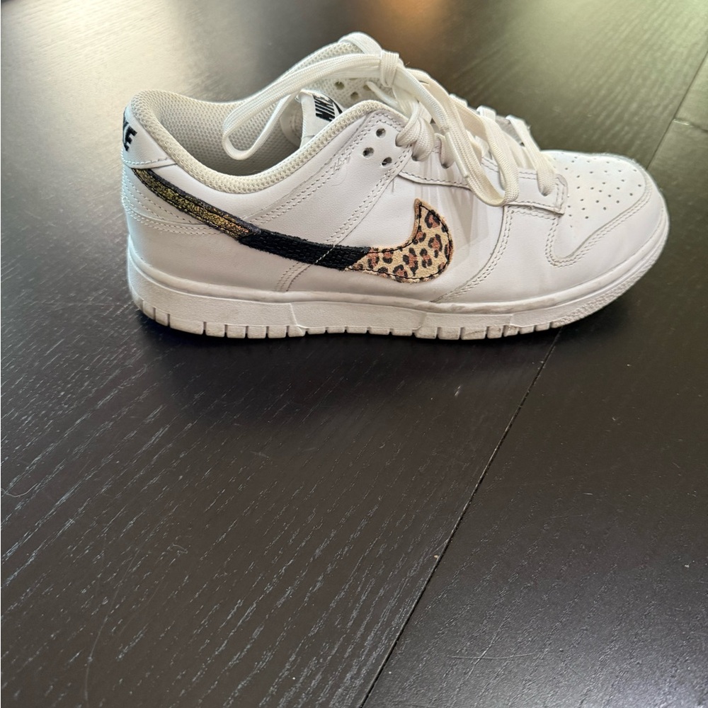 Nike Women's White Sneakers with Leopard Print Swoosh